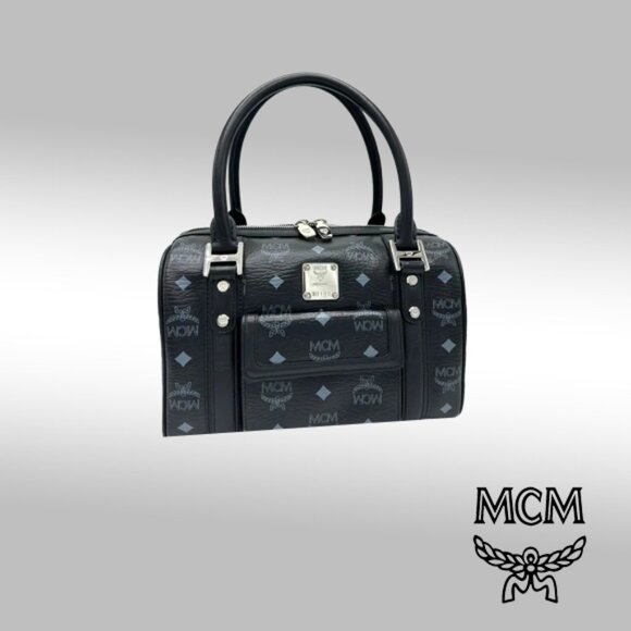 MCM Handbags - MCM Visetos Front Pocket Boston Bag – Black Leather with Silver-Tone Hardware
